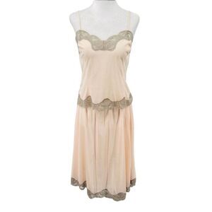 Vintage 60s Lingerie Slip Set M Peach Gray Lace‎ Sweetheart Camisole Circle USA